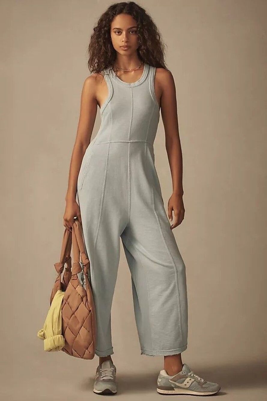 Anthropologie Daily Practice Seamed Wide-Leg Jumpsuit One-Piece Blue MP FLAW